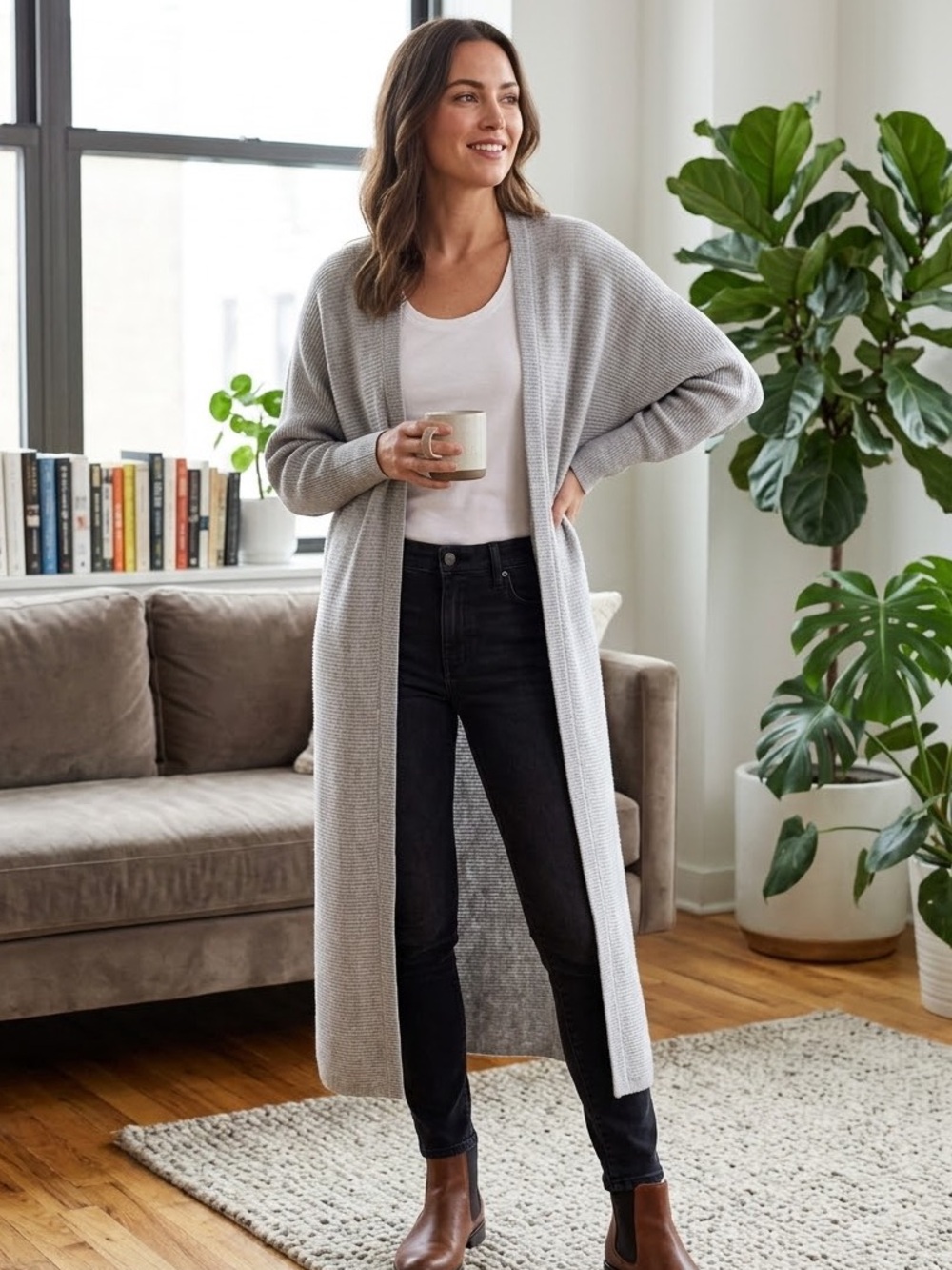 EXPRESS Long Ribbed Cardigan Duster | Size M | Grey